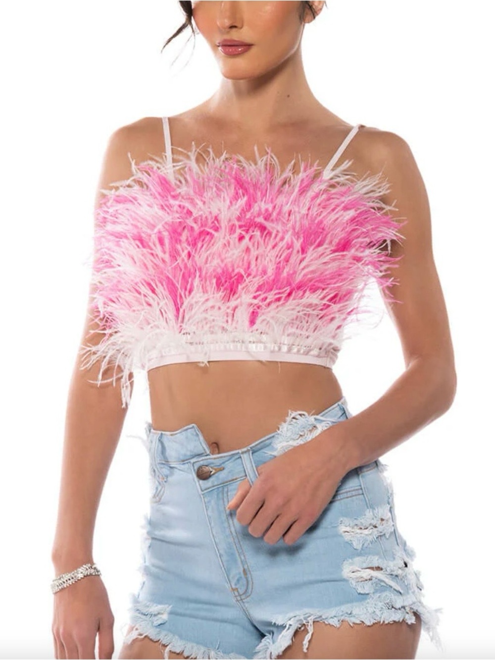 AKIRA Pink Ostrich Feather Crop Camisole